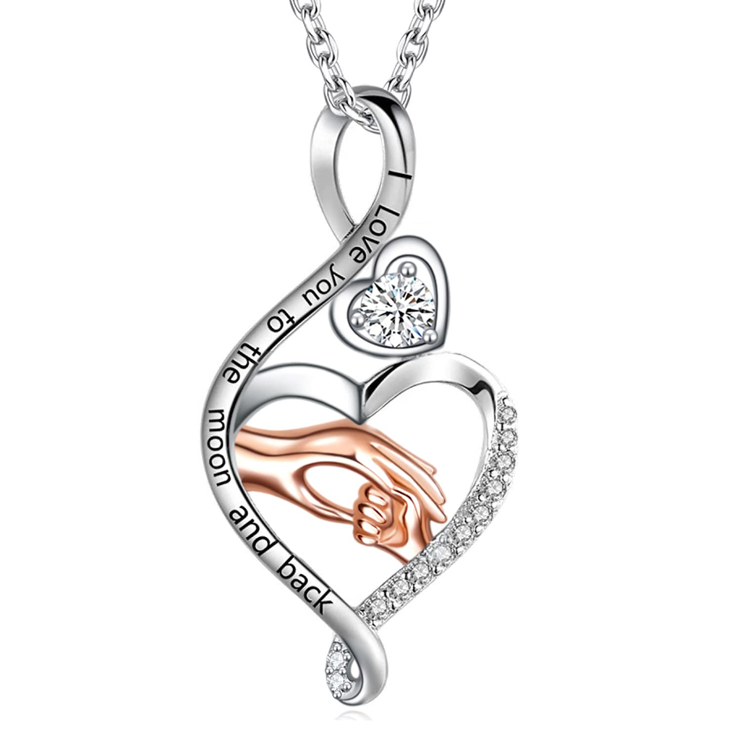 VONALA 925 Sterling Silver Mother and Child Hand in Hand Heart Necklace Brithday Gifts for Mum or Daughter
