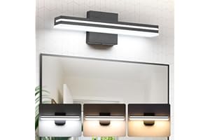 SineRise LED Modern Bathroom Vanity Light Fixtures (16-Inch, 3000K/4000K/6000K, Dimmable), Matte Black Modern Acrylic Bathroom Wall Lighting Fixtures Over Mirror