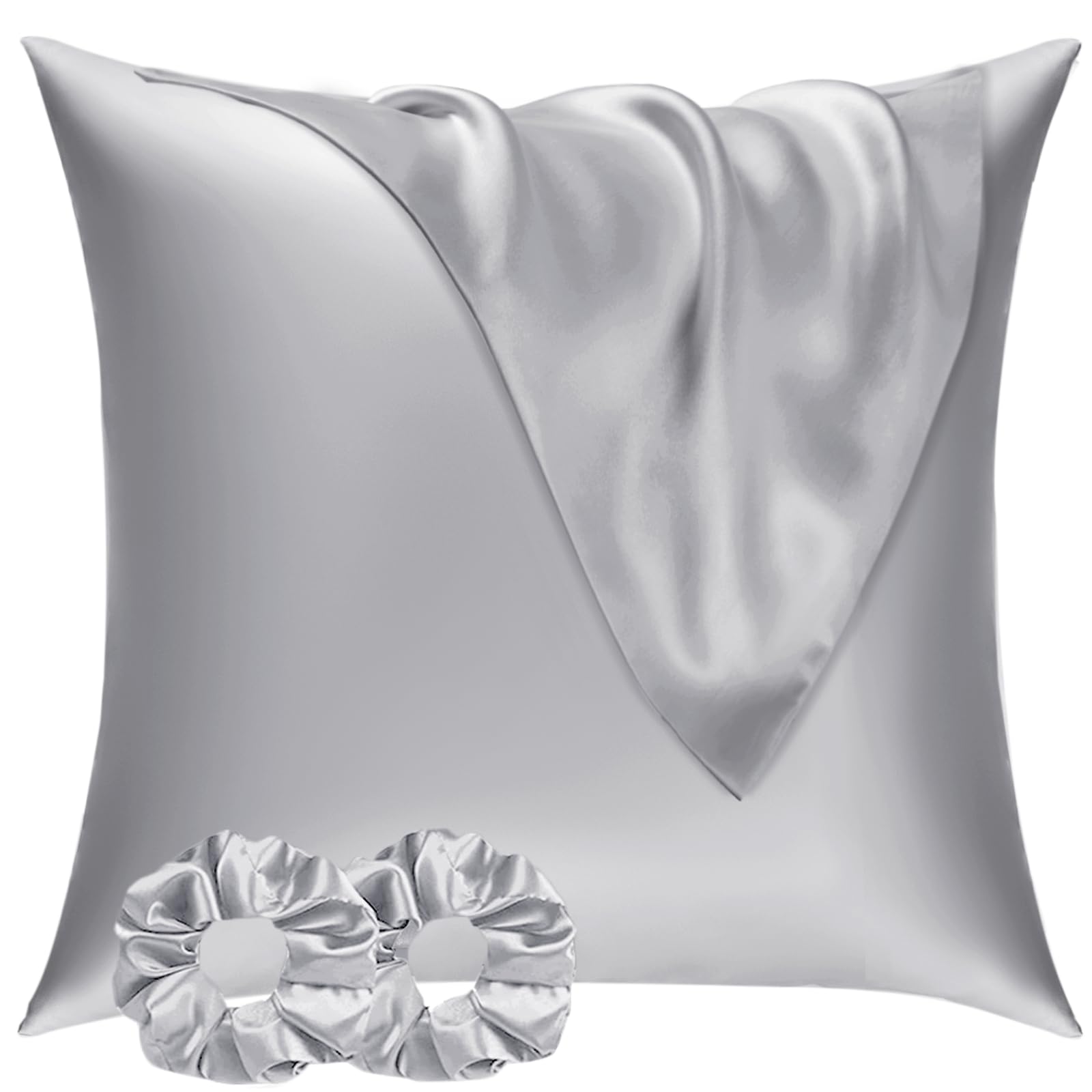 Vielit 2 Pack Satin Pillowcase for Hair and Skin,Soft as Silk Pillowcases for Hair and Skin,Easier Care than Silk Pillow Case Grey Pillowcases for 80x80cm Pillow Envelope & 2 Scrunchies