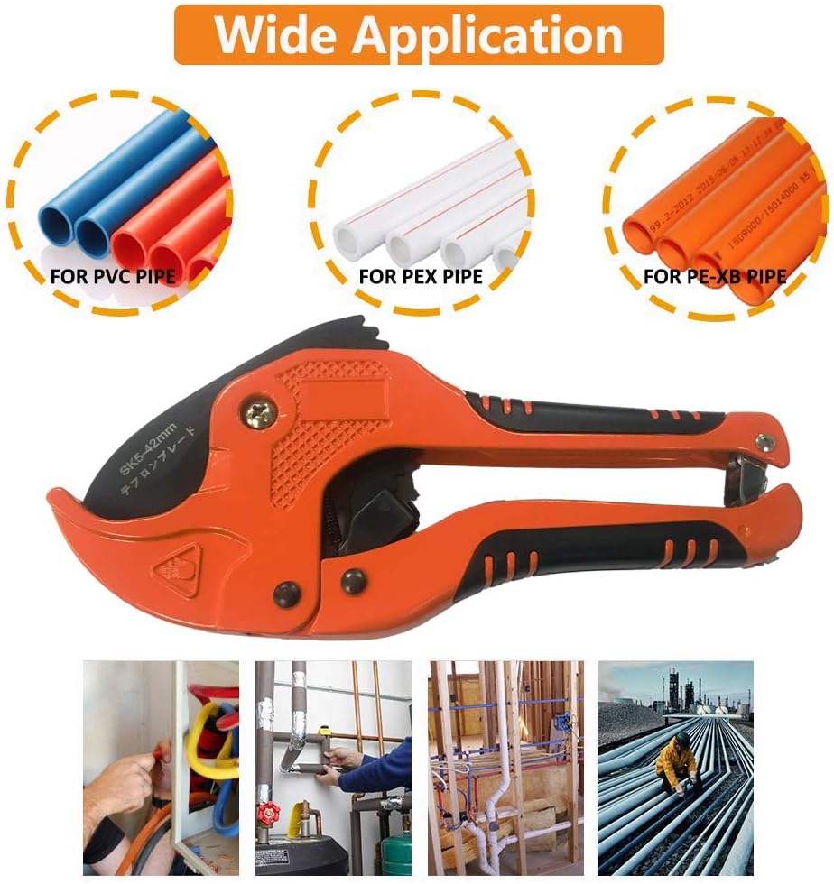 Zantlea Pipe and Tube Cutter, Ratcheting Hose Cutter One-hand Fast Pipe Cutting Tool with Ratchet Drive for Cutting Less Than 1-1/4" O.D. PEX, PVC, and PPR Pipe - - 