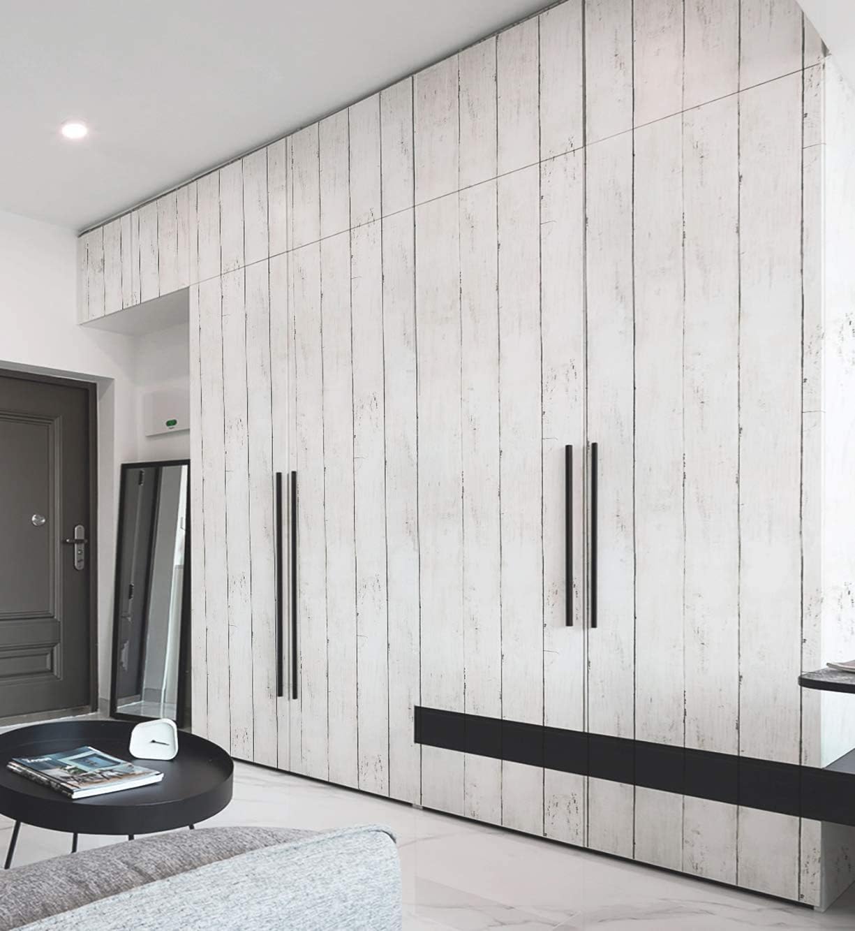 CiCiwind White Wood Wallpaper Peel and Stick Wallpaper 44x200cm White Plank Contact Paper Wood Effect Vinyl Wrap Waterproof Sticky Back Plastic Wall Table Cabinet Worktop Vinyl Covering - Image 5