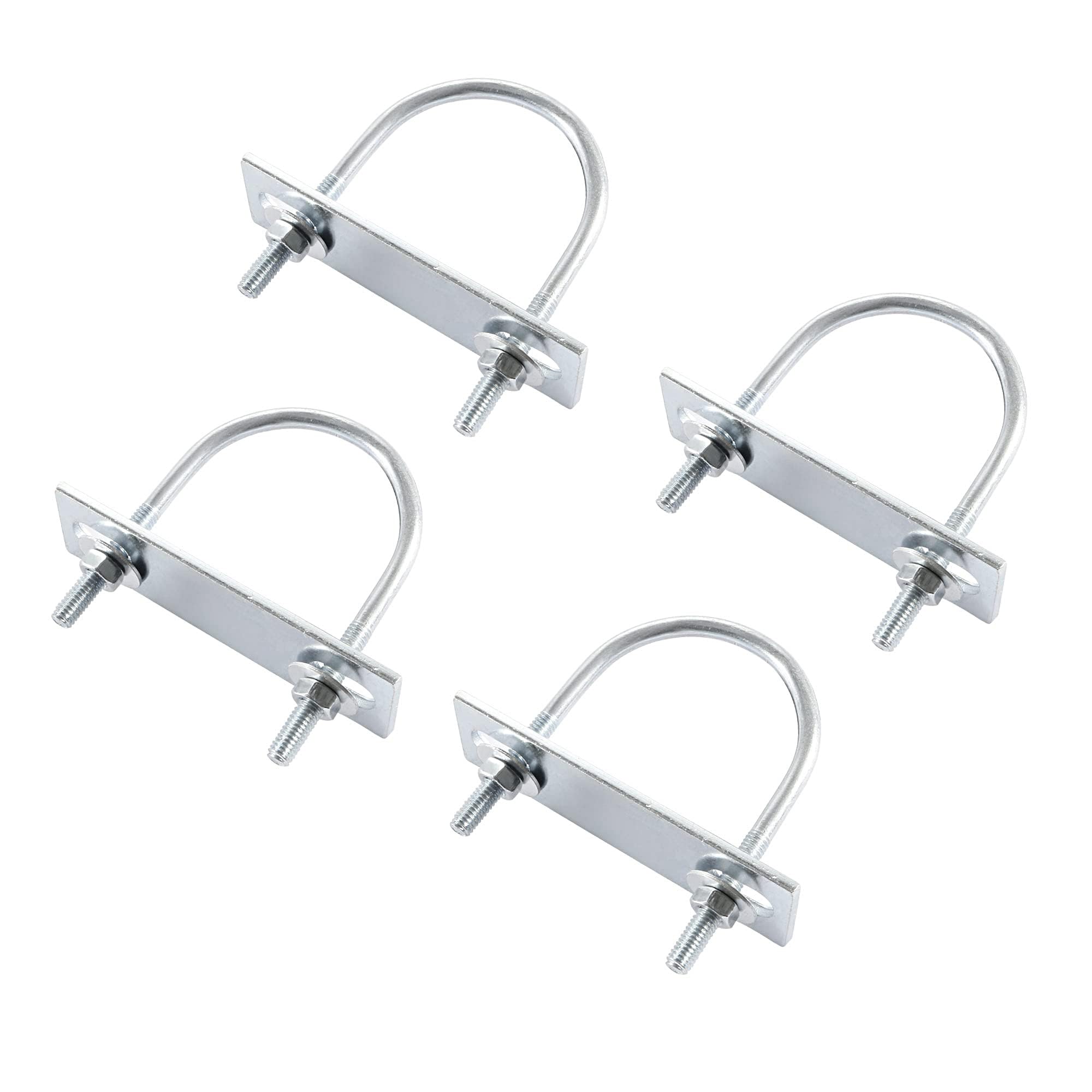 MACHSWON Round U-Bolt,4 Set Zinc Plated Alloy Steel M6 U Bolts 50mm(1.97") Inner Width 80mm Length with Nuts and Frame Plate for Automobiles Boat Trailer