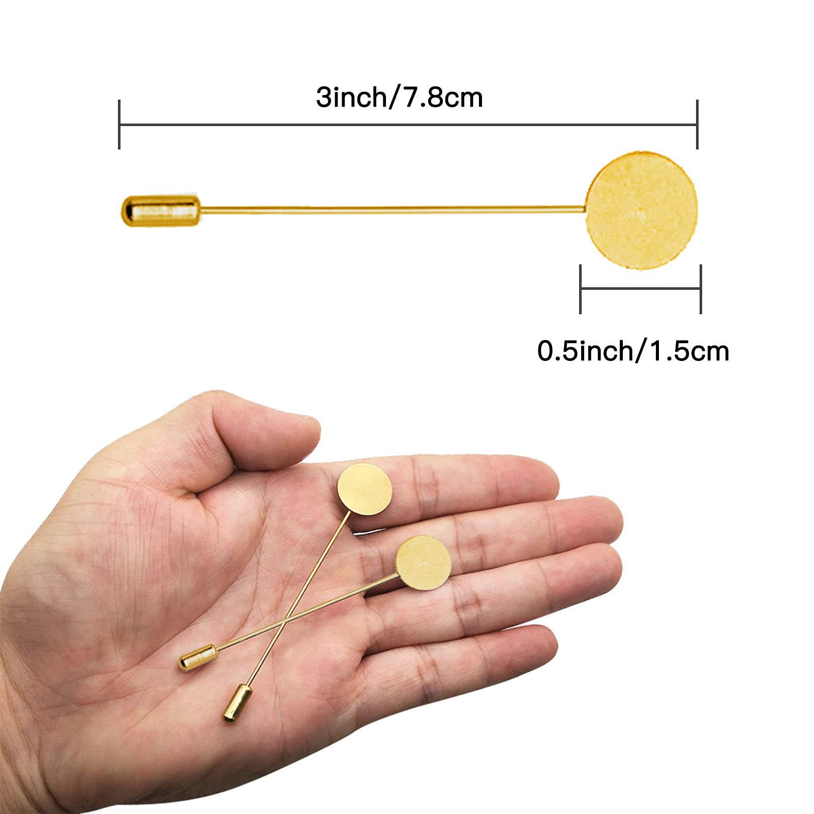 60Pcs Flat Round Tray Lapel Pin for Craft,Gold Safety Stick Pins Stainless Steel Brooch Pin Needle Suit Tie Hat pin Scarf Badge for DIY Costume Jewelry Making Accessories
