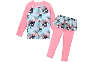 TFJH E Girls Long Sleeve Swimsuits Skirt 2-Pieces Rash Guard Set Sun Protection UV 50+