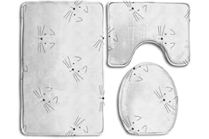 COOLSOMEJIES Coolsome Bath mat,3 Piece Bathroom Rug Set,Lovely Cat's Face Flannel Non Slip Toilet Seat Cover Set,Large Contour Mat,Lid Cover for Men/Women