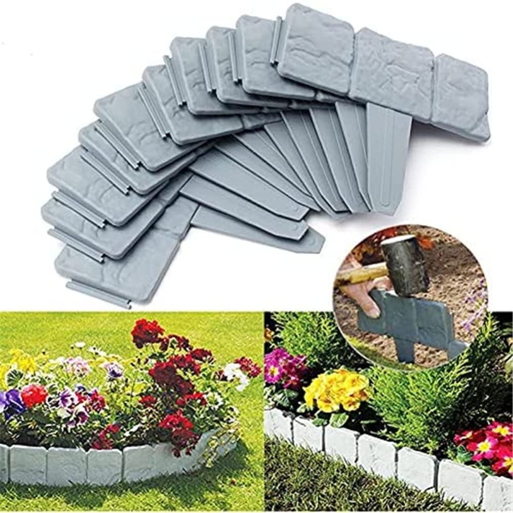 Cachpib Gray 10 Pieces Garden Fence Imitation Stone Plant Support Stake Outdoor Landscape Edging Decorative Border Garden Lawn Edging Plant Border