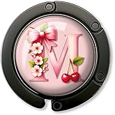ZEIKAEYR Funny Bow Initial Purse Hook Gifts - Pink Bow Letter M - Foldable Purse Holder for Table - Round Handbag Hanger for Women - Christmas Birthday Gifts for Mom, Wife, Sister, Friend, Boss Lady