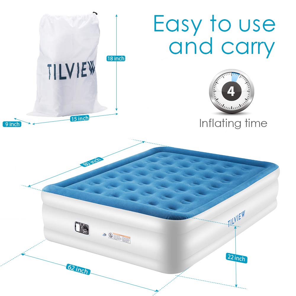 TILVIEW Queen Size Air Mattress, Blow Up Elevated Raised Air Bed