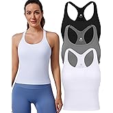 Evercute Women's 1/2/3 Pack Ribbed Workout Tank Tops with Built in Bra Racerback Seamless Crop Tank Tops Camisole Sport Tanks
