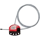 Master Lock S806 Adjustable Lockout Tagout Steel Cable, 5/32" Diameter, Black/Red