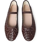 LUXMUWA Womens Woven Ballet Flats with Bow Round Toe Slip on Mary Jane Flats Ladies Fashion Elastic Strap Ballerina Shoes