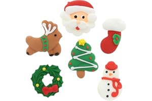 Christmas Cupcake Toppers, Holiday Cake Toppers, Royal Icing Decorations, Cupcake Decorations, Cake Toppers, Holiday, Edible, Cookies and Chocolates, by Global Sugar Art (Santa Reindeer, 36 Count)