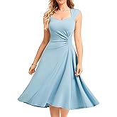 Dressystar Women's Midi Formal Wedding Guest Dress 2026 Sleeveless Ruched Flowy A Line Swing Cocktail Evening Party Dresses