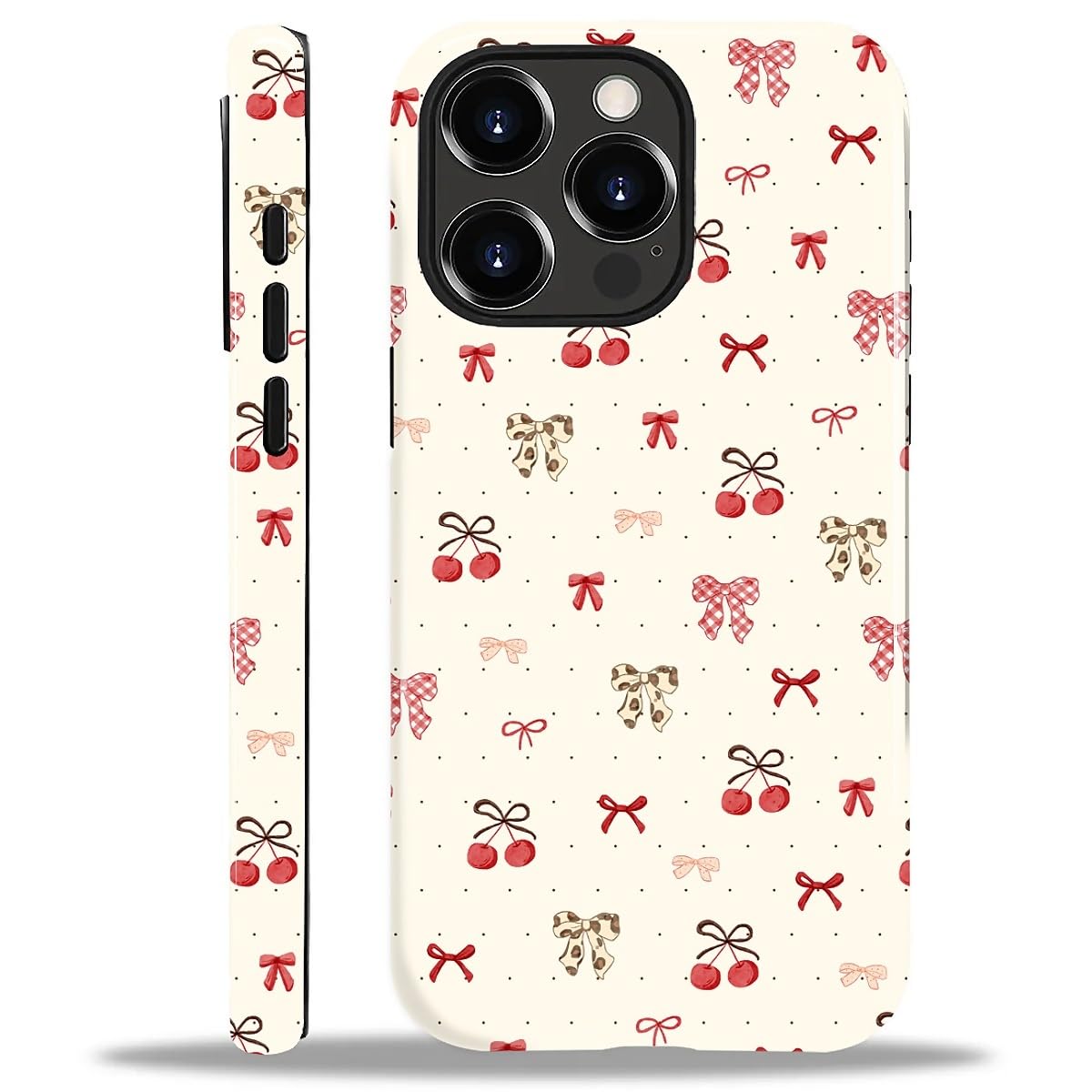 COTAIL Compatible with iPhone 15 Pro Max Case, Cherry Leopard Bow Cover for Women Men, Shockproof Soft TPU and Hard PC Protective Phone Case for iPhone 15 Pro Max