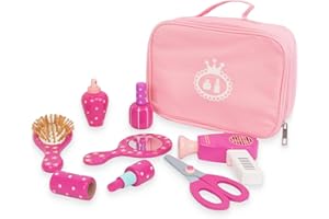 WoodenEdu Wooden Makeup Toy Set for Girls, Pretend Play Beauty Salon Set with Realistic Makeup Kit, for 3 Year Old Kids