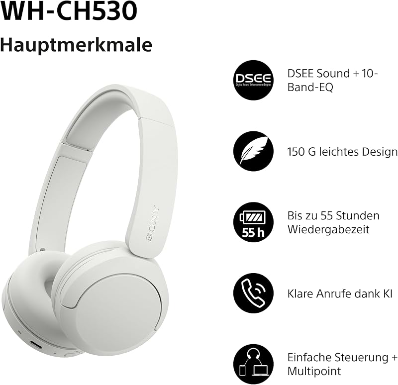 WH-CH530 Kabellose Bluetooth Kopfhörer - Weiß