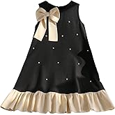 OYOANGLE Girl's Pearl Beaded Sleeveless Bow Dress Ruffle Hem A Line Midi Dresses Birthday Outfits