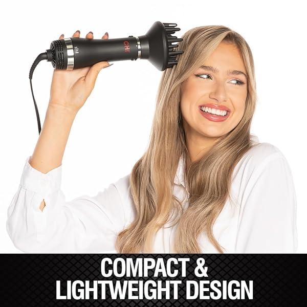 CHI VOLUMIZER 4‑IN‑1 BLOWOUT BRUSH HAIR DRYER, MULTI‑ATTACHMENT CERAMIC IONIC STYLING TOOL FOR SMOOTH, SILKY, VOLUMINOUS HAIR, BRUSH + DRYER COMBOS FOR FRIZZ CONTROL & SHINE, 1000W, BLACK