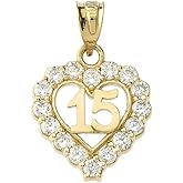 Elegant 10k Yellow Gold Quinceanera Open Heart Charm Pendant with Cubic Zirconia