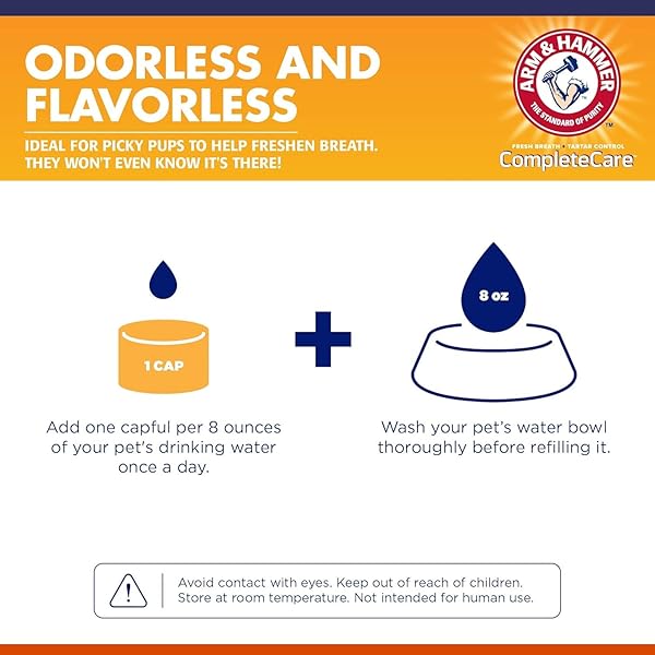 ARM & HAMMER DOG DENTAL WATER ADDITIVE BREATH FRESHENER, ODORLESS FLAVORLESS ORAL CARE SOLUTION FOR PLAQUE AND TARTAR CONTROL, DAILY NO BRUSH DENTAL SUPPORT FOR DOGS, 16 FL OZ – 3 PACK