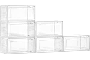 VEVOR Shoe Storage Boxes, 6 Pack Clear Stackable Shoe Boxes Storage Organizers with Magnetic Door, Fit up to US Size 13, Plas