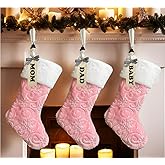 AOGU 3Pack 19 Inch Sequin Faux Fur Christmas Stockings Sequin Snowflake Hanging Ornaments Candy Gift Bags for Christmas Decorations Pink