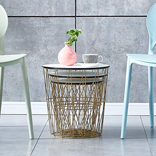 nozama Round Nesting End Table with Storage Basket MidCentury Nested