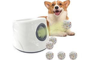 MLOOWA Automatic Ball Launcher for Dogs ，The Upgraded Ball Thrower Adjustable Distance 20-45ft Including 6 PCS 2.3-inch Sized Balls, Interactive Dog Toys Suitable for Small to Medium Sized Dogs