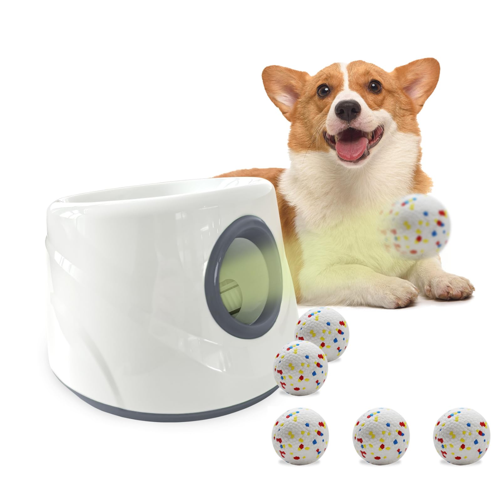 Photo 1 of Mloowa Automatic Ball Launcher for Dogs ?The Upgraded Ball Thrower Adjustable Distance 20-45ft Including 6 PCS 2.3-inch Sized ETPU Balls, Interactive Dog Toys Suitable for Small to Medium Sized Dogs