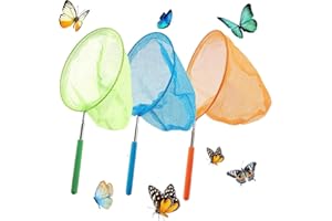 HKYLRAT 3 Pieces Colored Telescopic Butterfly Nets, Insect Catching Nets Butterfly Net Bug for Kids, Extendable from 15 inch 