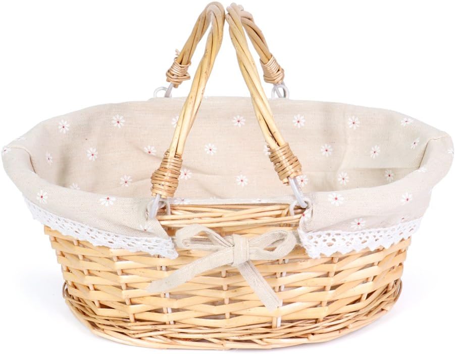 MEIEM Wicker Basket Gift Baskets Empty Oval Willow Woven Picnic Basket Easter Candy Basket Storage Wine Basket with Handle Egg Gathering Wedding Basket (Natural)