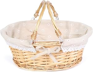 MEIEM Wicker Basket Gift Baskets Empty Oval Willow Woven Picnic Basket Easter Candy Basket Storage Wine Basket with Handle Egg Gathering Wedding Basket (Natural)