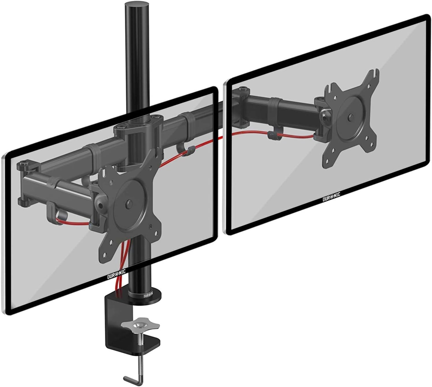 Duronic Dual Monitor Stand DM252 BK PC Desk Monitor Arm Height Adjustable Twin Riser Mount for 13-27” Office Computer Screens 8kg VESA 75 100 Compatible for Dell Phillips HP Samsung