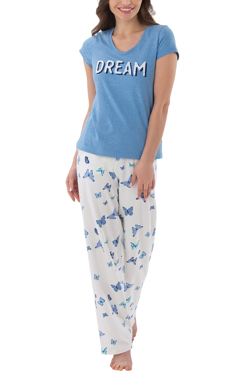 PajamaGram PJs Women Soft Cotton - Fun Pajamas for Women, Blue, M, 8-10 Image