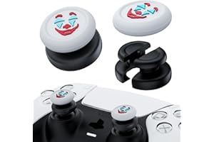 PlayRealm NO FALLING OFF Thumbstick Extender & Silicone Grip Cover 2 Sets for PS5 & PS4 Controller (Joker White)