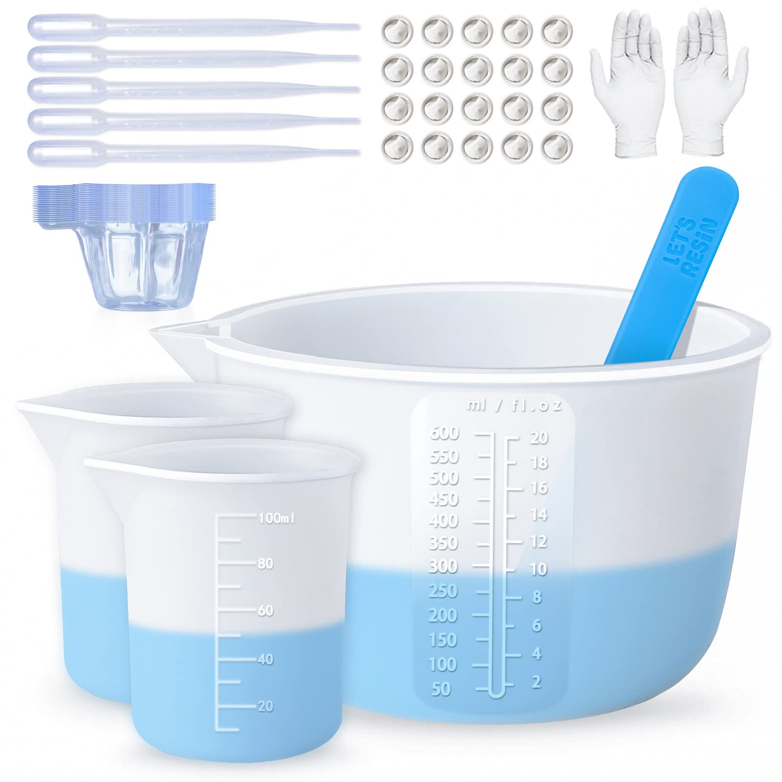 LET'S RESIN Silicone Measuring Cups for Resin Supplies, 600ml/20oz&100ml Thickening&Non-Stick Resin Mixing Cup kits, Silicone Cups for resin mold，Easy to Clean