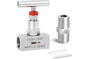 TAISHER 1PCS 304 Stainless Steel High Pressure Straight Needle Valve 1/2" Female NPT For Flow Control Water Gas Oil With Nipple