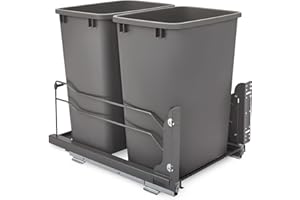 Rev-A-Shelf Double Pullout Trash Cans for Under Kitchen Cabinets 35 Quart 8.75 Gallon with Soft-Close Slides, Orion Gray, 53WC-1835SCDM-213