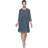 S.L. Fashions Women's Chiffon Tier Jacket Dress with Beaded Neck and Cuffs