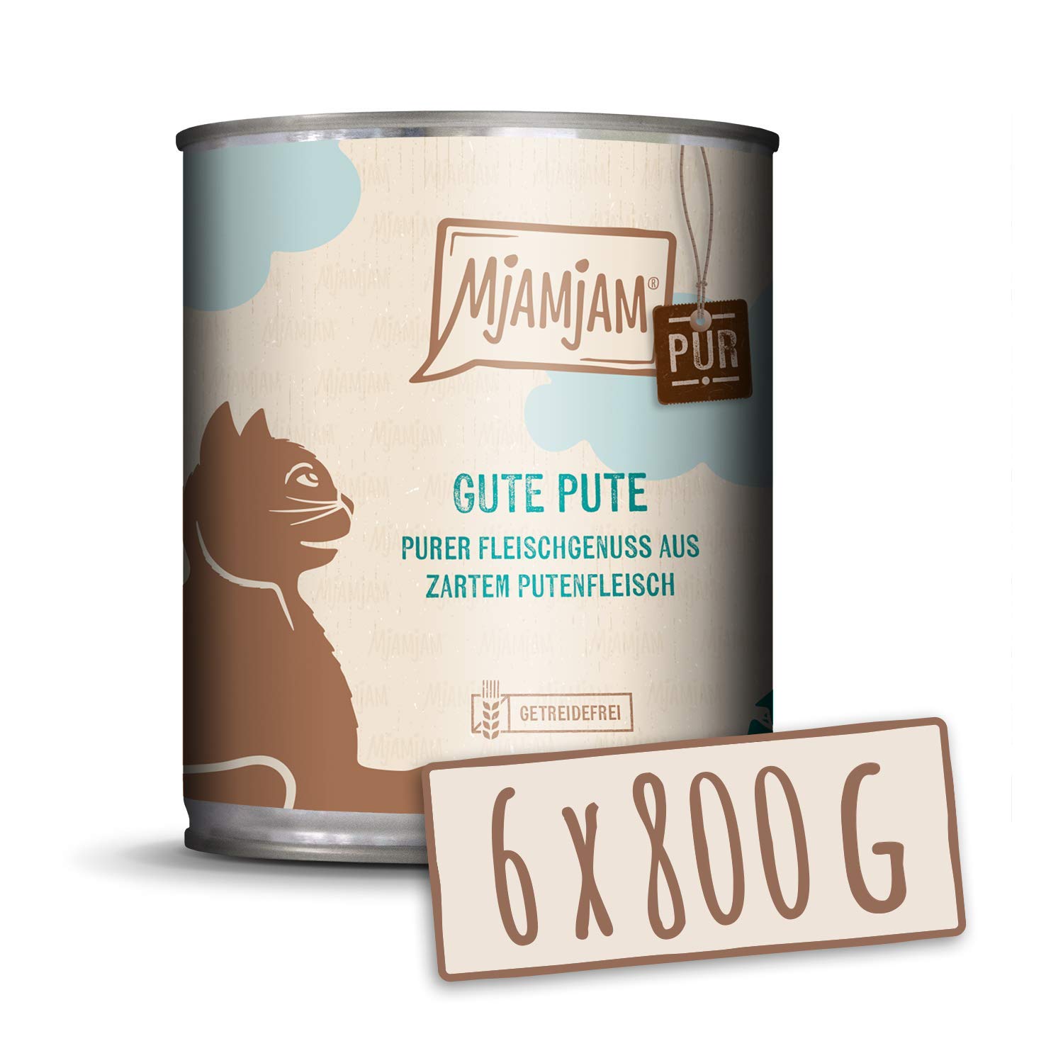 MjAMjAM - Premium wet food for cats - pure meat pleasure - good pure turkey, pack of 6 (6 x 800 g), grain-free with extra meat