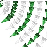 32.8FT Green Silver Glitter Triangle Pennant Banner Flag Metallic Bunting Fabric Garland for Christmas Graduation Wedding Engagement Anniversary Bachelorette Bridal Shower Valentine's Party Decor