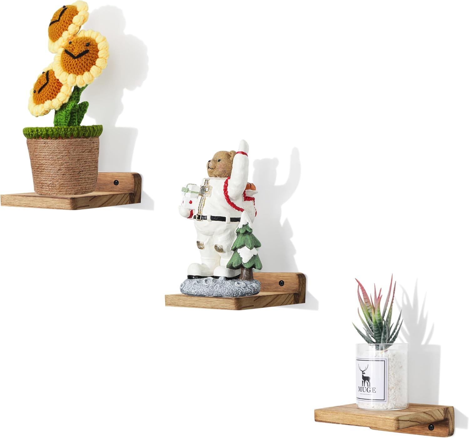 PHOENANCEE 12.7x12.7x4cm, Wooden Square Floating Shelves, Compact Style Mini Wall Shelf for Small Objects, Hanging Wall Shelf Decoration for Bedroom, Living Room, Set of 3(Carbonized Black)