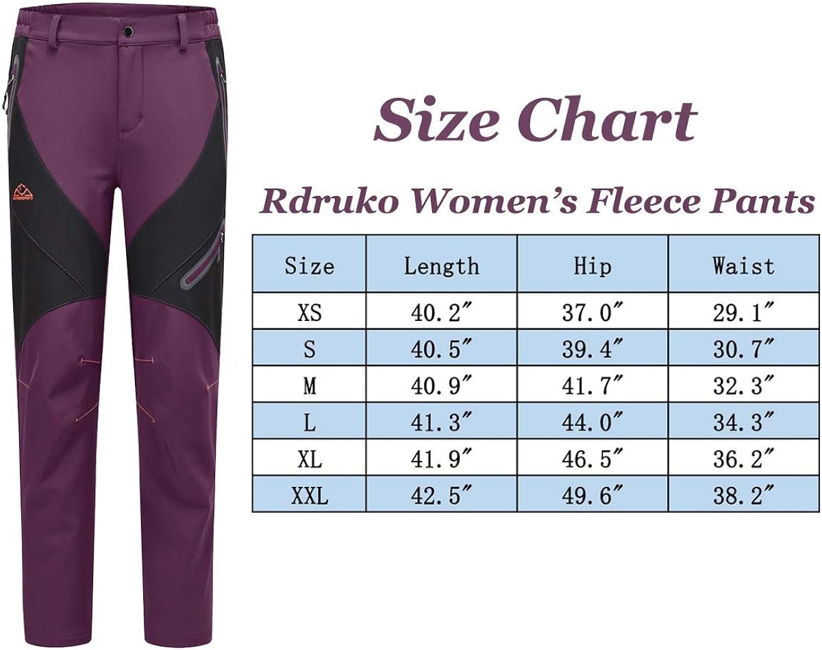 Rdruko Women's Waterproof Windproof Fleece Lined Warm Hiking Ski Snow Insulated Pants: Clothing
