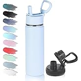 Volhoply 20oz Insulated Stainless Steel Water Bottle with Straw Lid, Kids Wide Mouth Double Wall Vacuum Cups with Handle,Reusable Outdoor Sports Metal Bottles,Travel Flask Keep Cold&Hot(Blue,1)