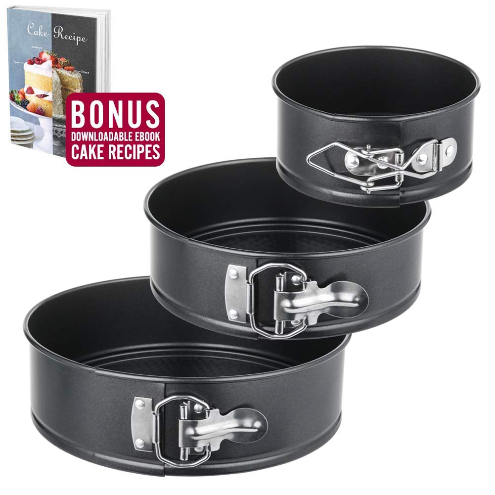 Springform Pan Set of 3 Nonstick Cheesecake Pan, 4"/7"/9" Leakproof Round Cake Pan Set with Removable Bottom and Quick Release Latch, Bakeware for Instant Pot with Cake Recipe E-book