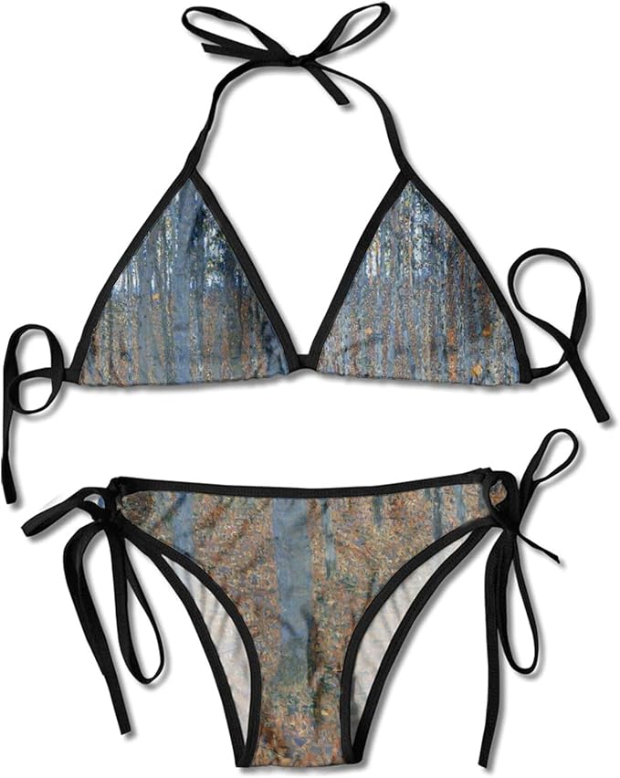 Hnrqxx Beech Forest Printed Bikini Sexy Swimwear Triangle Bikini Set