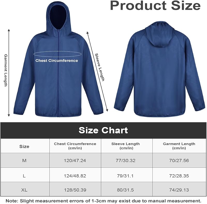 Regenjacke Faltbar Kapuze Wasserdichte, Sportjacke (Königsblau, M)
