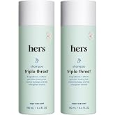 hers Triple Threat Shampoo, Biotin, Napa Rose Scent, 2 Pack, 6.4 Fl Oz | Biotin, Saw Palmetto, and Pumpkin Seed Oil Formula, Thickening and Hydrating Shampoo, Color-Safe, Paraben-Free, Vegan