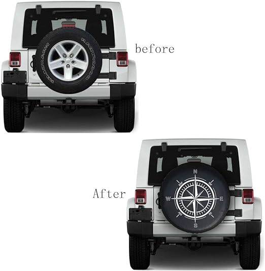 Amazon Com Dkiigame Spare Tire Cover Weatherproof Vinyl Leather Wheel Cover For Jeep Wrangler Sahara Hummer H3 Toyota Fj Trailer Rv Suv Truck 32 33 Compass Print Automotive