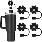 Velaco 4Pcs Black 0.4in/10mm Diameter Silicone Straw Covers Cap Compatible with Stanley 20 30&40 Oz Cup, Straw Toppers for St